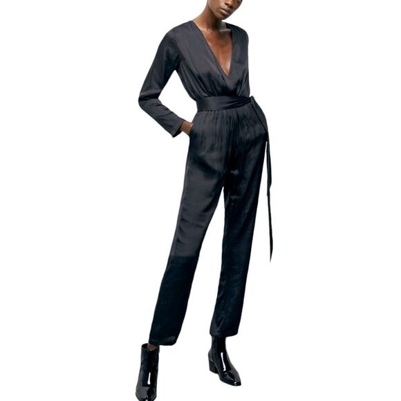 THE KOOPLES NWT Satin jumpsuit in Black Size M - Picture 1 of 11